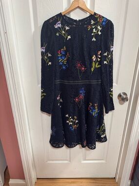 Karen Millen Black Lace Dress with Multicolor Floral Embroidery